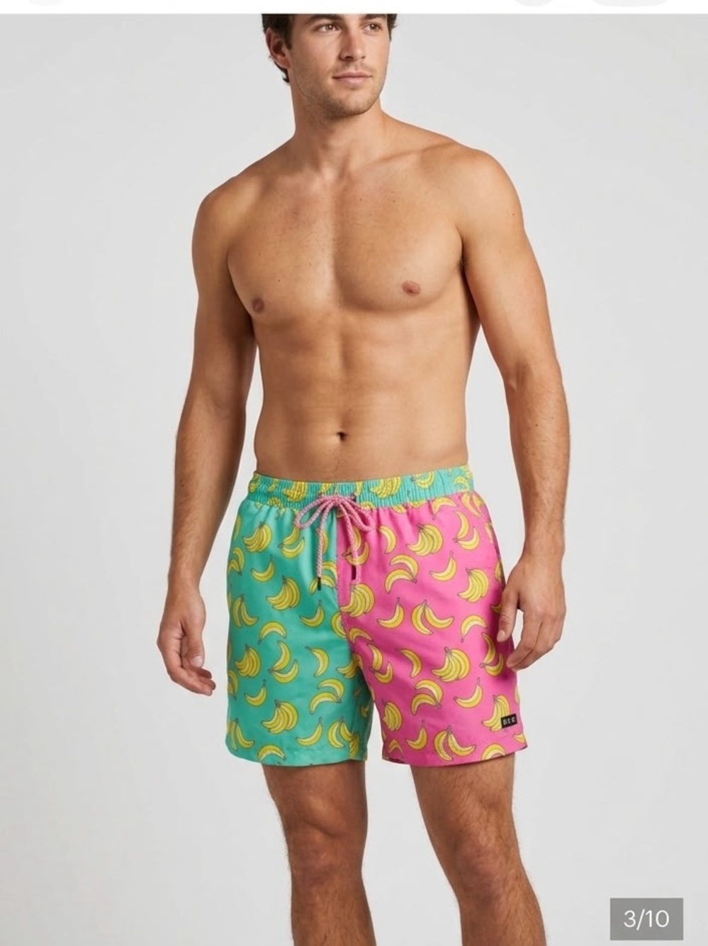 Alba Banana Print Swim Shorts - Teal & Yellow with Pink Drawcord